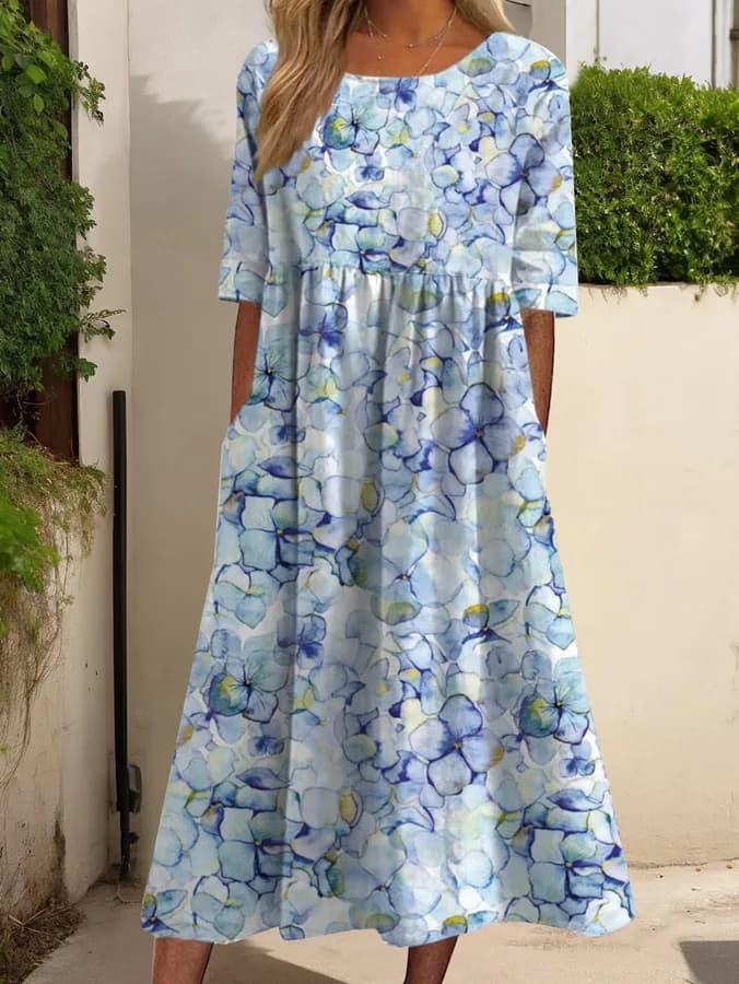 Vestido Casual Feminino Midi Estampado Floral
